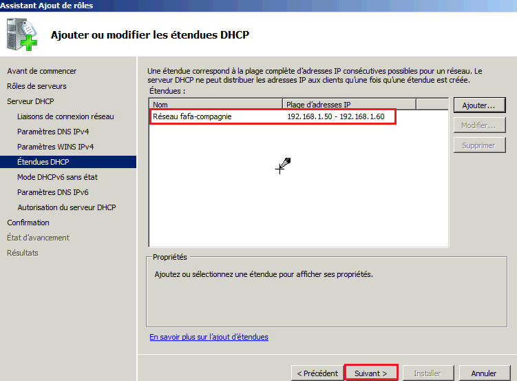 Installer rôle DHCP Windows 2008