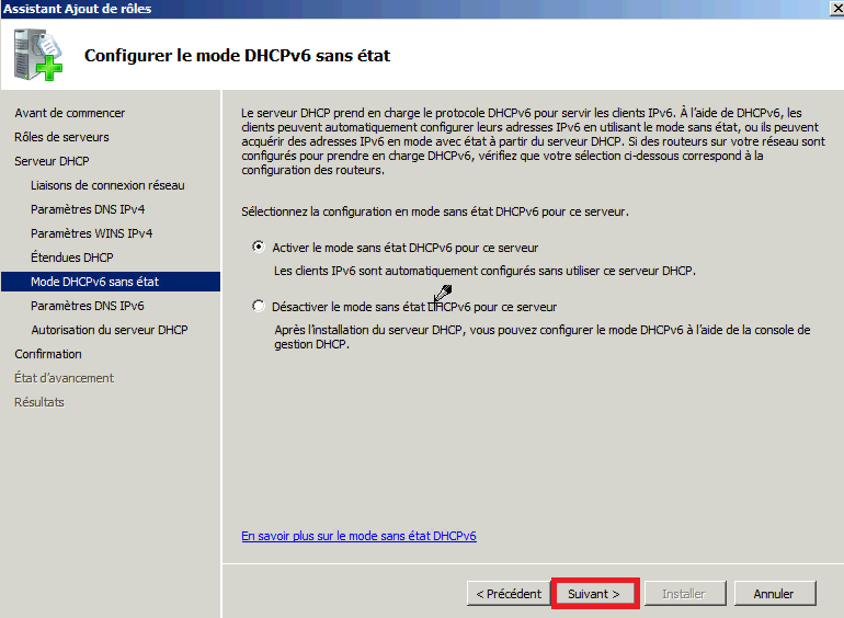 Installer rôle DHCP Windows 2008