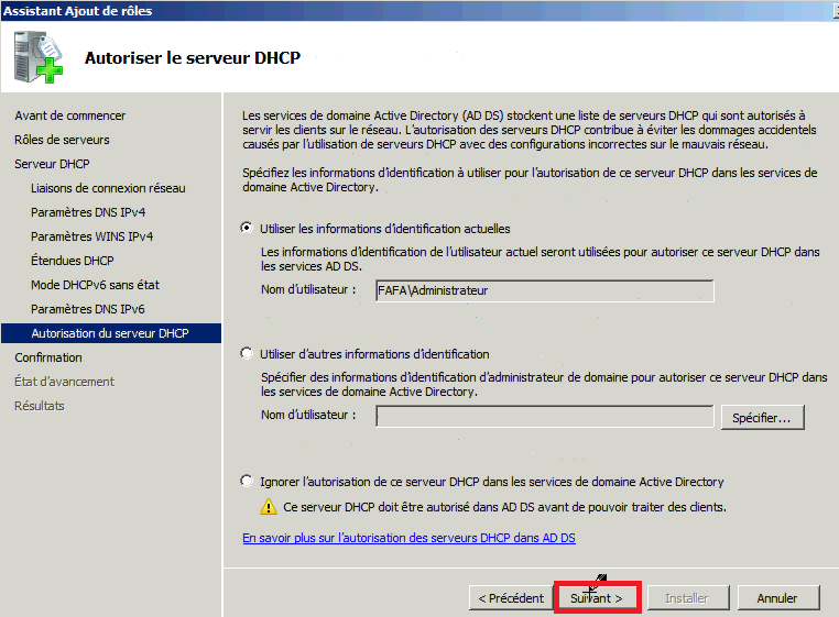 Installer rôle DHCP Windows 2008