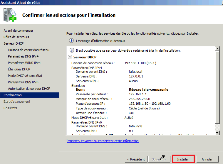 Installer rôle DHCP Windows 2008 