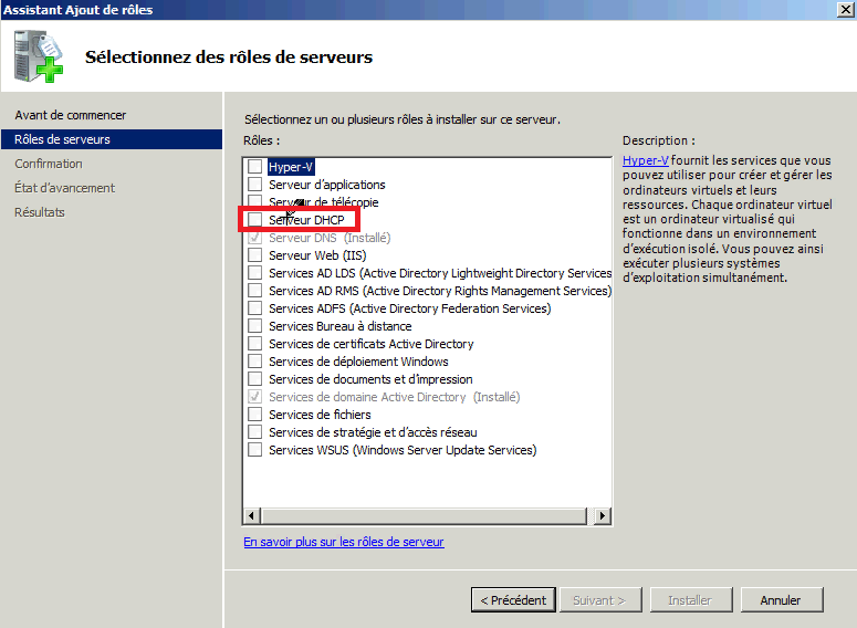 Installer rôle DHCP Windows 2008 