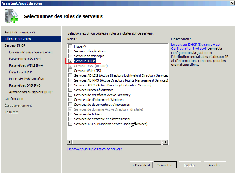 Installer rôle DHCP Windows 2008 
