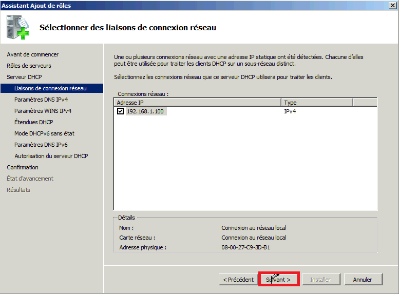 Installer rôle DHCP Windows 2008 