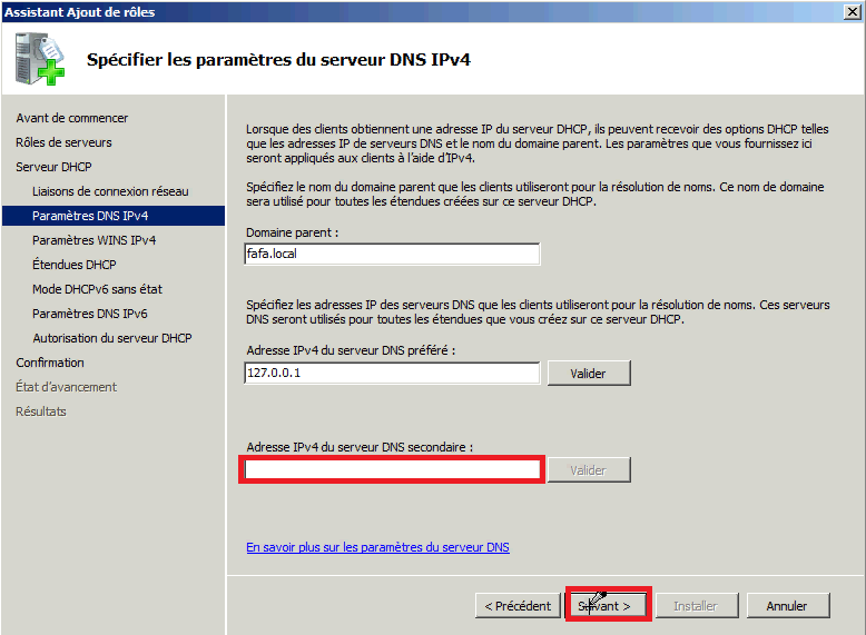 Installer rôle DHCP Windows 2008