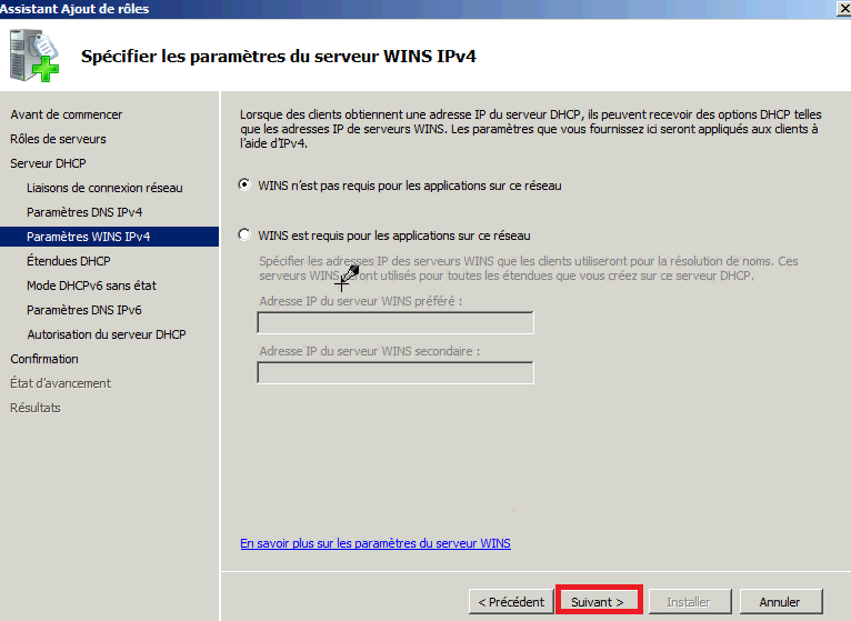 Installer rôle DHCP Windows 2008