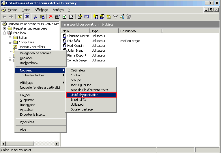 Créer un groupe sur Active Directory