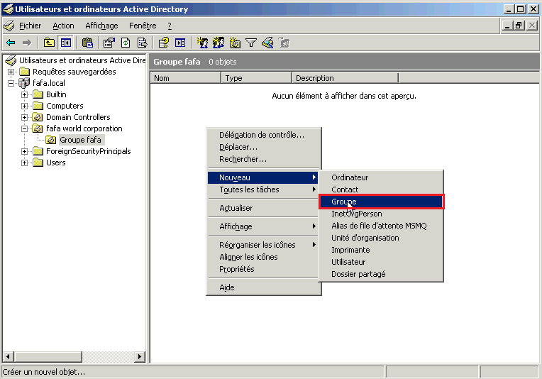 Créer un groupe sur Active Directory