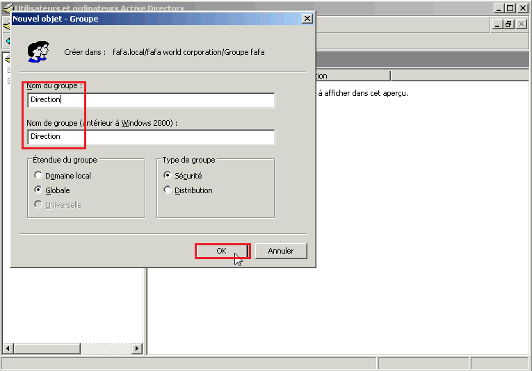 Créer un groupe sur Active Directory