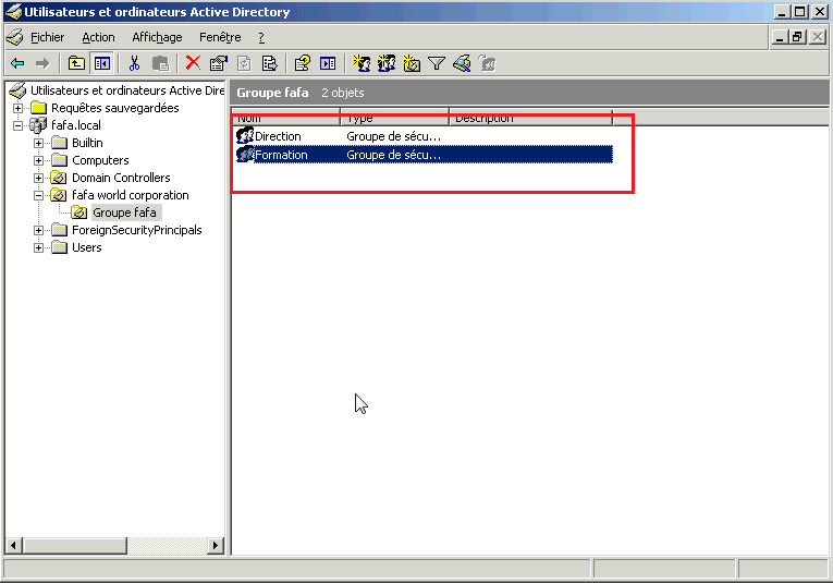Créer un groupe sur Active Directory