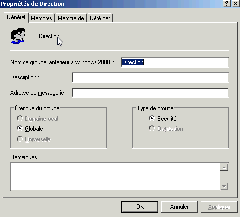 Créer un groupe sur Active Directory
