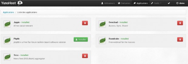 Application serveur hébergement YunoHost