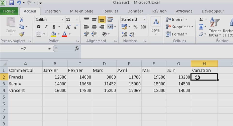 Calcul de variation dans Excel