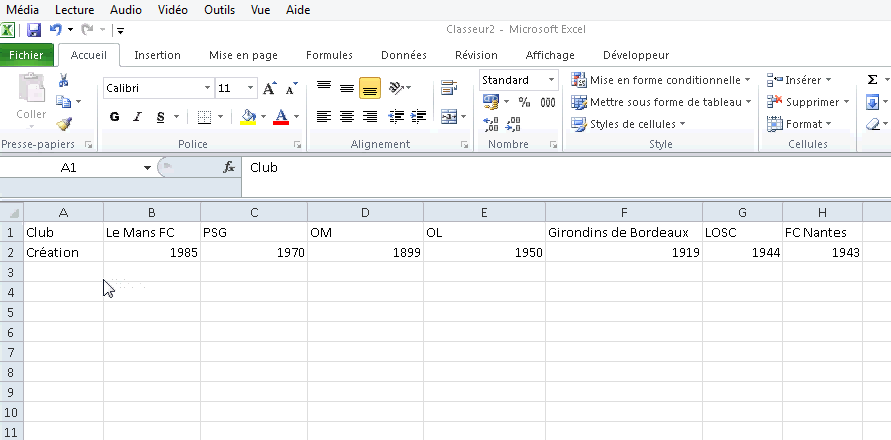 Ligne en colonne dans Excel