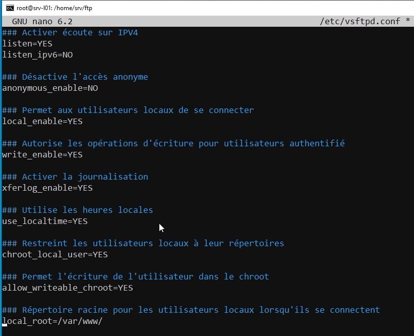 Fichier de configuration du serveur FTP - VSFTPD