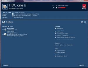 Option pour cloner un disque dur