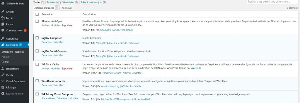 Accéder aux extensions dans WordPress