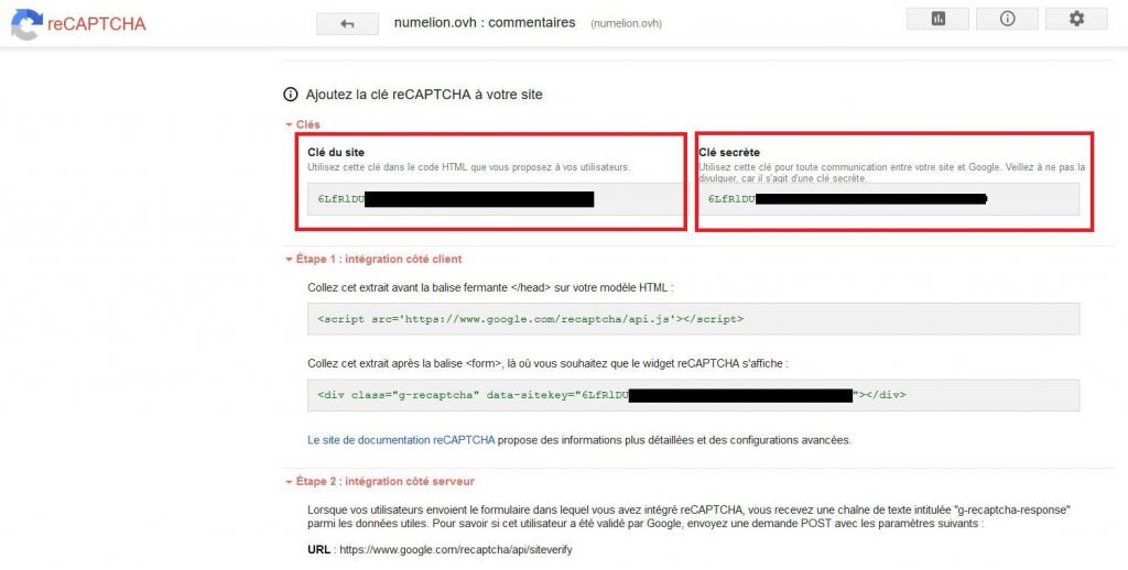 Clés API Google ReCaptcha