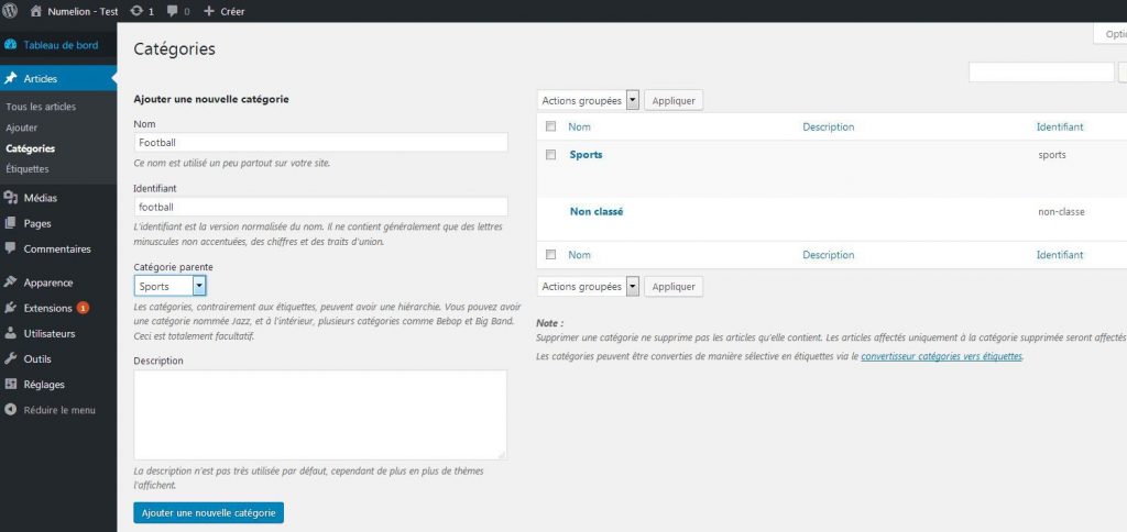 Créer une catégorie dans WordPress
