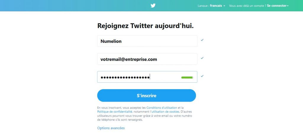 Créer un compte dans Twitter