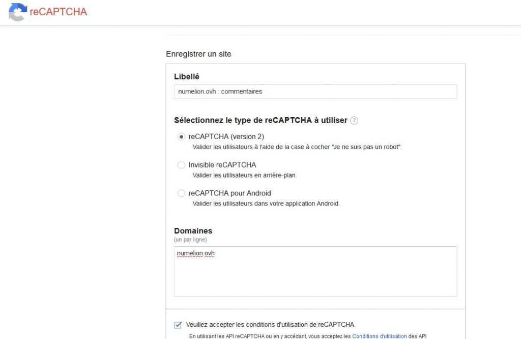 Enregistrer un site internet avec Google ReCaptcha