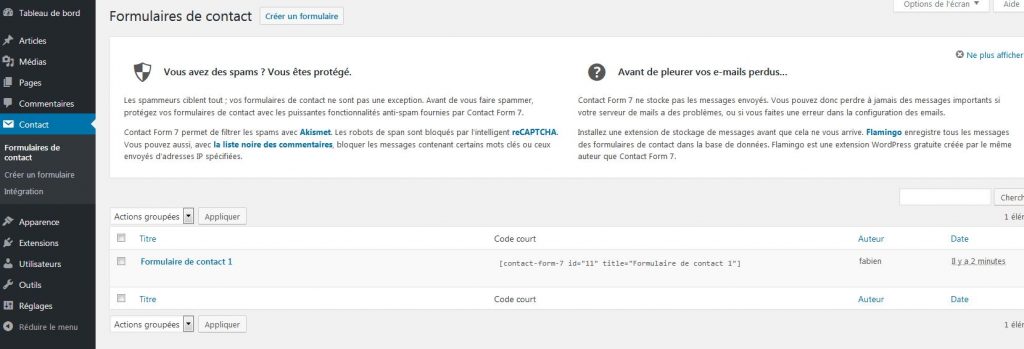 Formulaire dans Contact Form 7