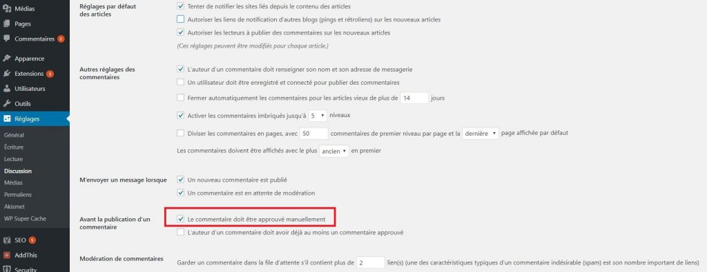 Modérer les commentaires dans WordPress