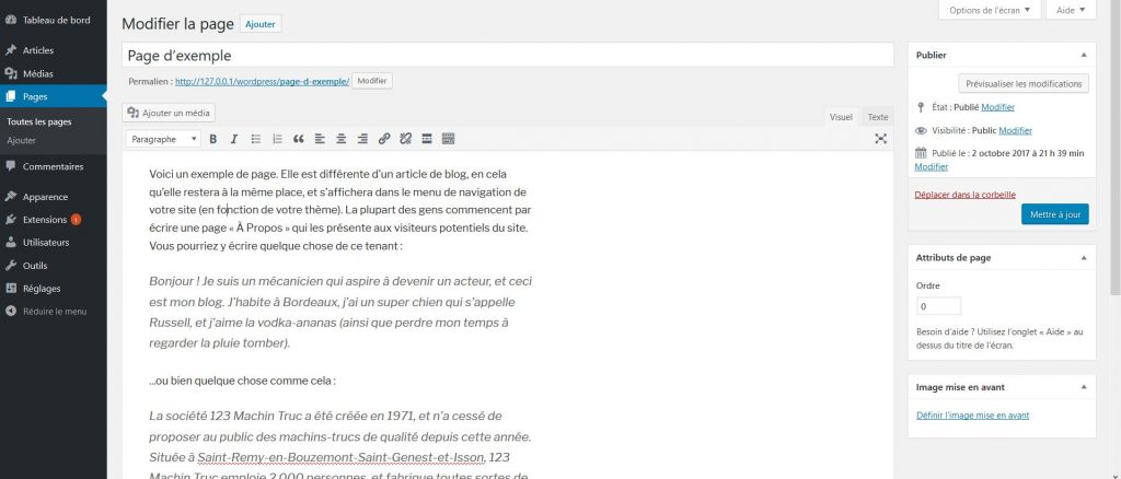 Page dans WordPress