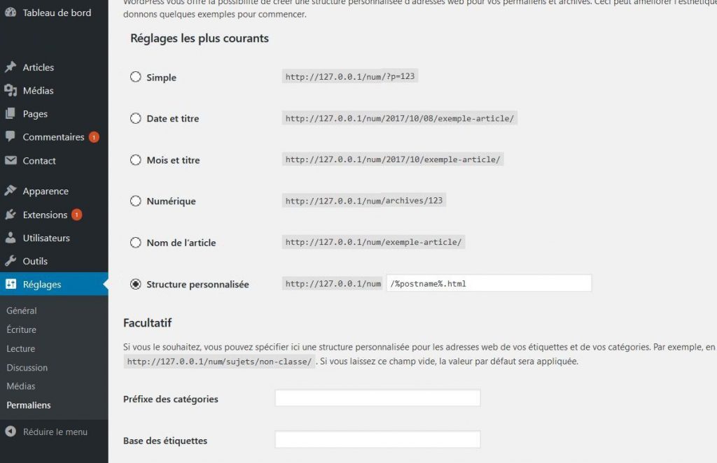 Structure URL (Permaliens) dans WordPress