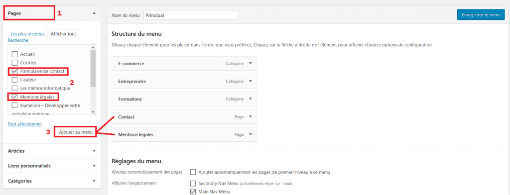 Ajouter des pages dans le menu de WordPress