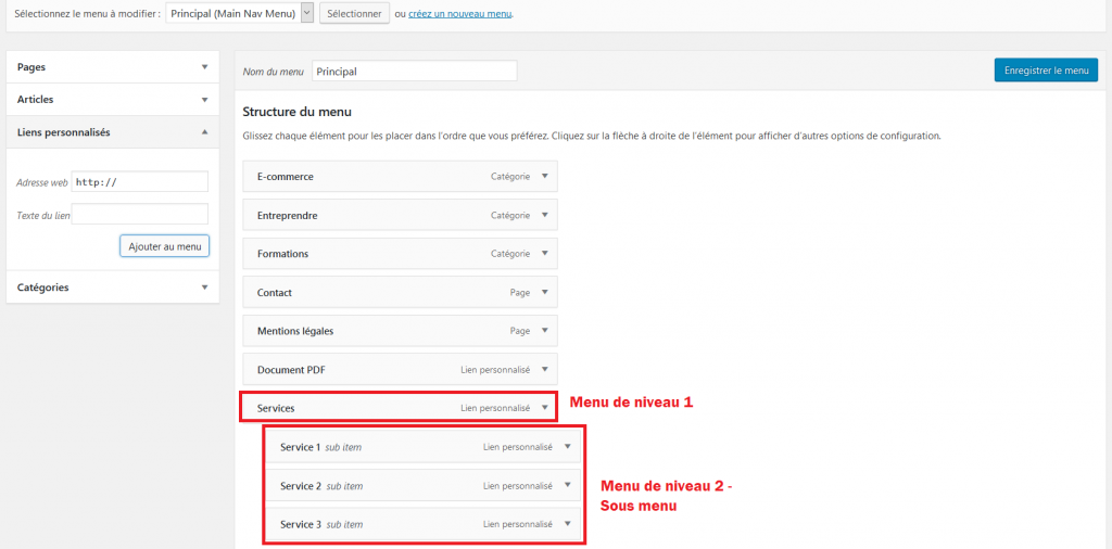 Créer des sous-menus dans WordPress