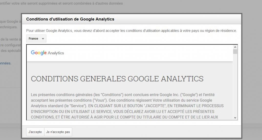 Conditions utilisations Google Analytics