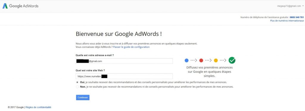 Création de compte Google AdWords