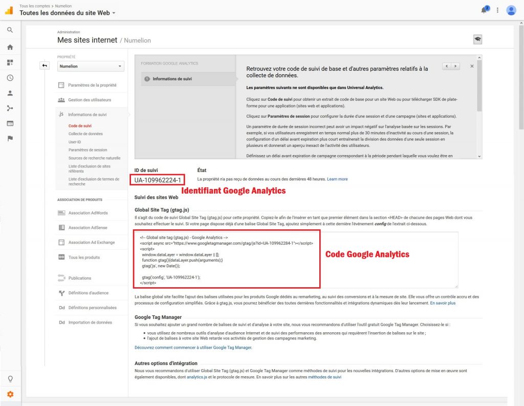 Identifiant et code Google Analytics