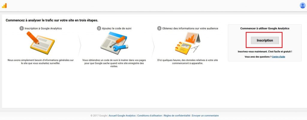 S'inscrire sur Google Analytics