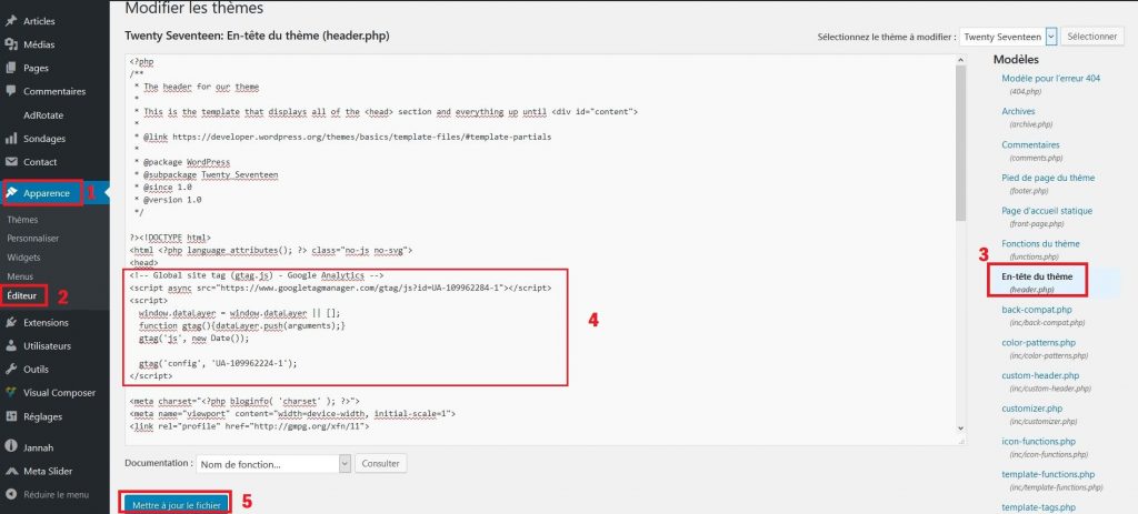 Insérer le code Google Analytics dans WordPress