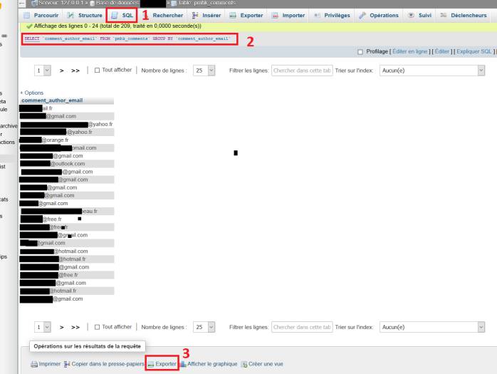 Requête d'export des e-mails dans WordPress Requête d'export des e-mails dans WordPress