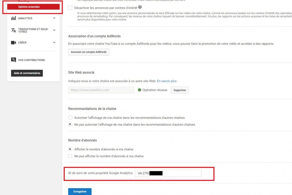 Ajouter un ID de suivi dans YouTube