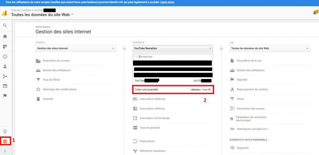 Créer une propriété dans Google Analytics