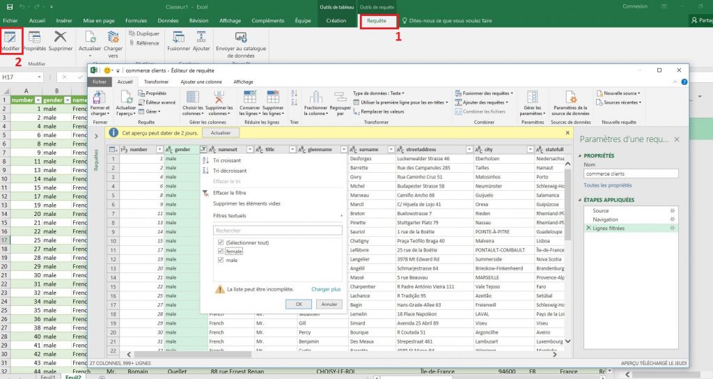 Modifier une requête MySQL dans Excel