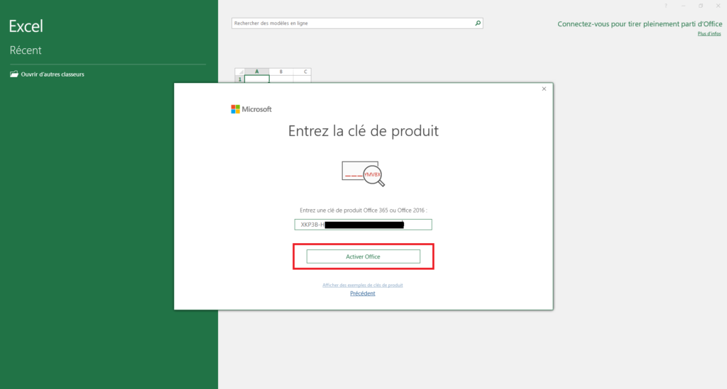 Clé d'activation de Microsoft Office Professionnel