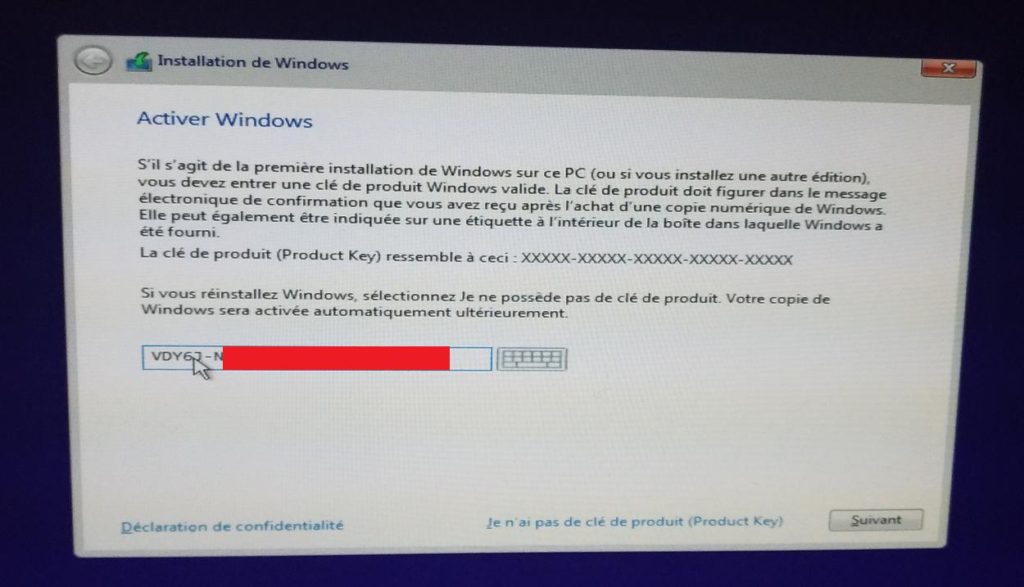 Clé pour activer Windows 10 Professionnel