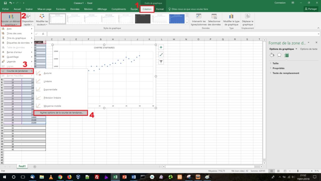 Créer une courbe de tendance