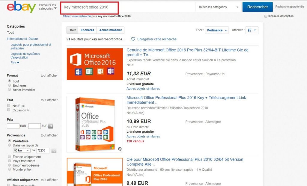 Faire une recherche pour Microsoft Office Professionnel