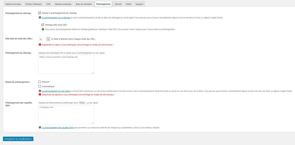 Préchargement et mise en cache dans l'extension