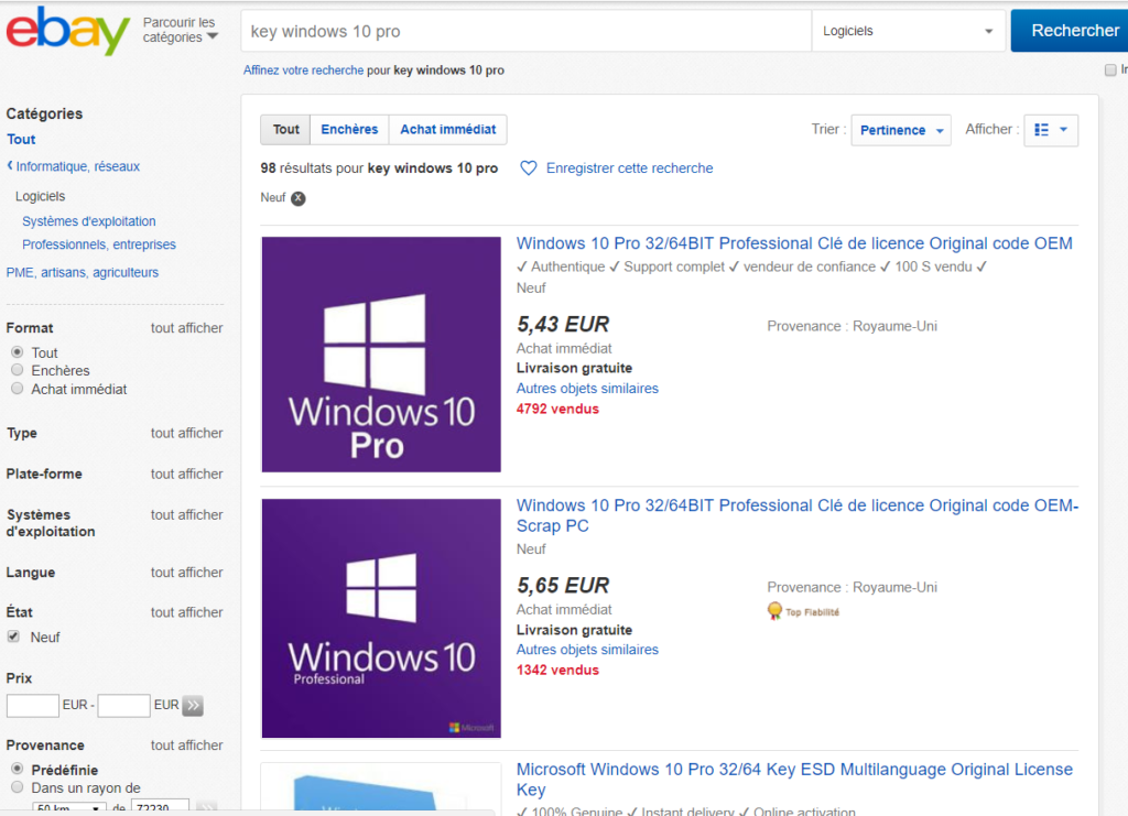 Recherche de Windows 10