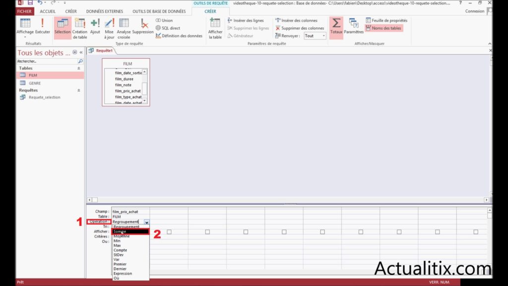 Créer une requête de calcul avec "somme"