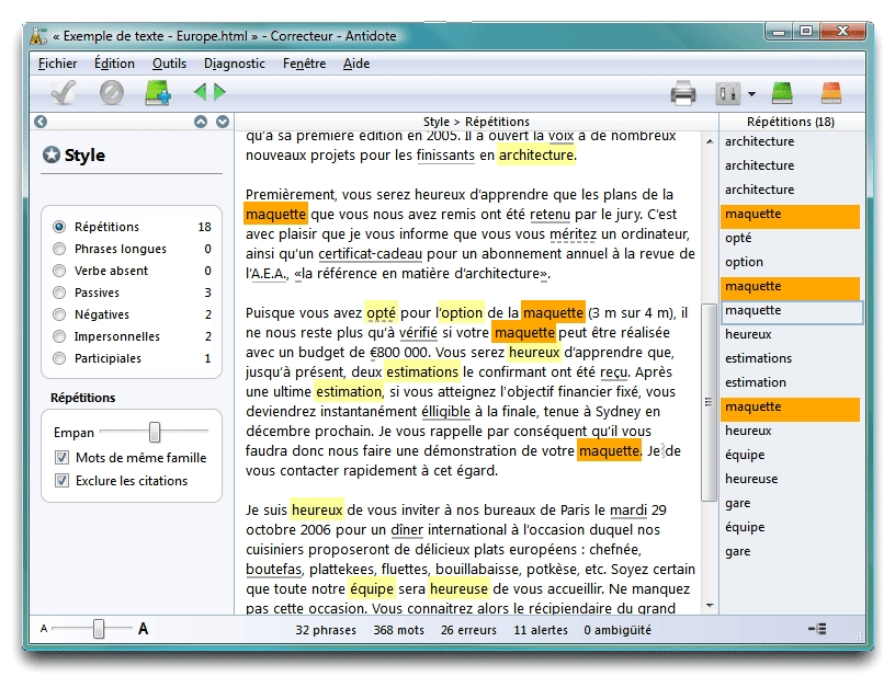 Logiciel Antidote pour corriger les fautes d'orthographe