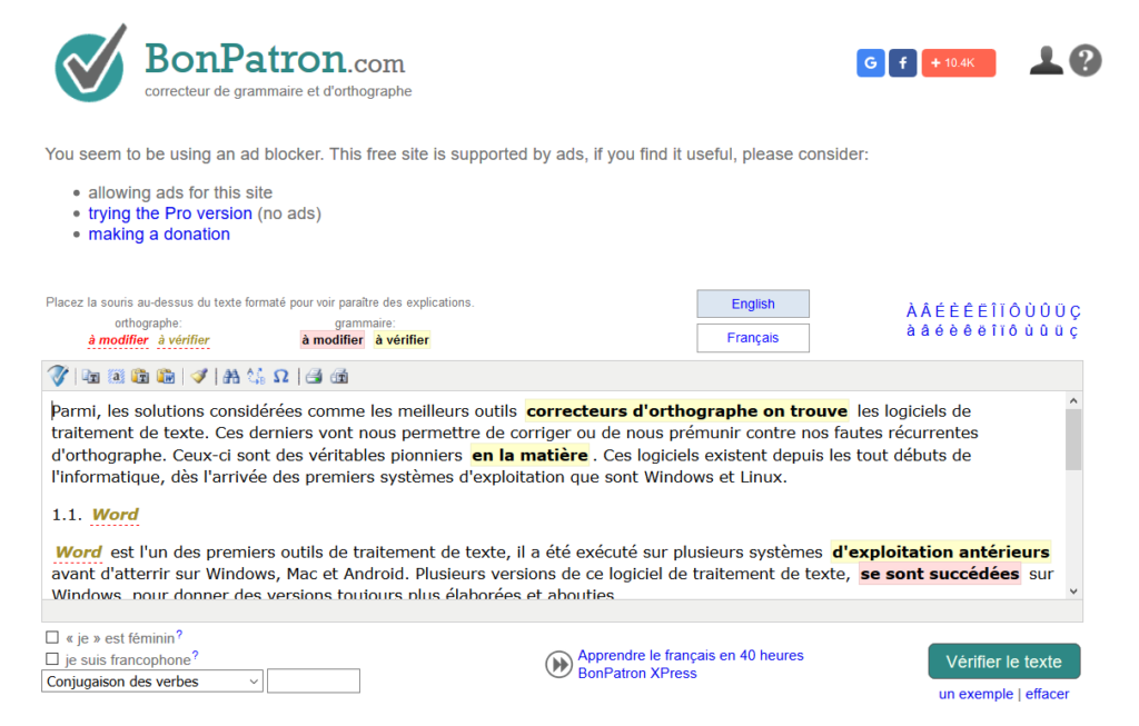 BonPatron - Pour vérifier son orthographe en ligne
