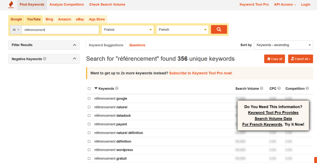 KeywordTool pour utiliser les meilleurs outils pour améliorer votre référencement SEO