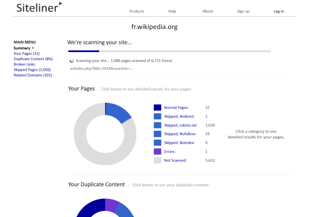 Siteliner pour vérifier le contenu dupliqué en interne